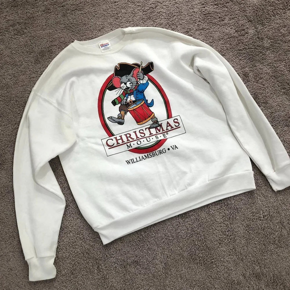 Williamsburg VA Christmas Mouse Pullover Sweatshirt White Adult XL - Picture 1 of 12